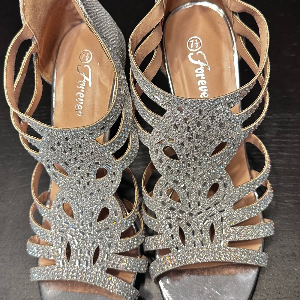 Forever Silver Rhinestone Heels